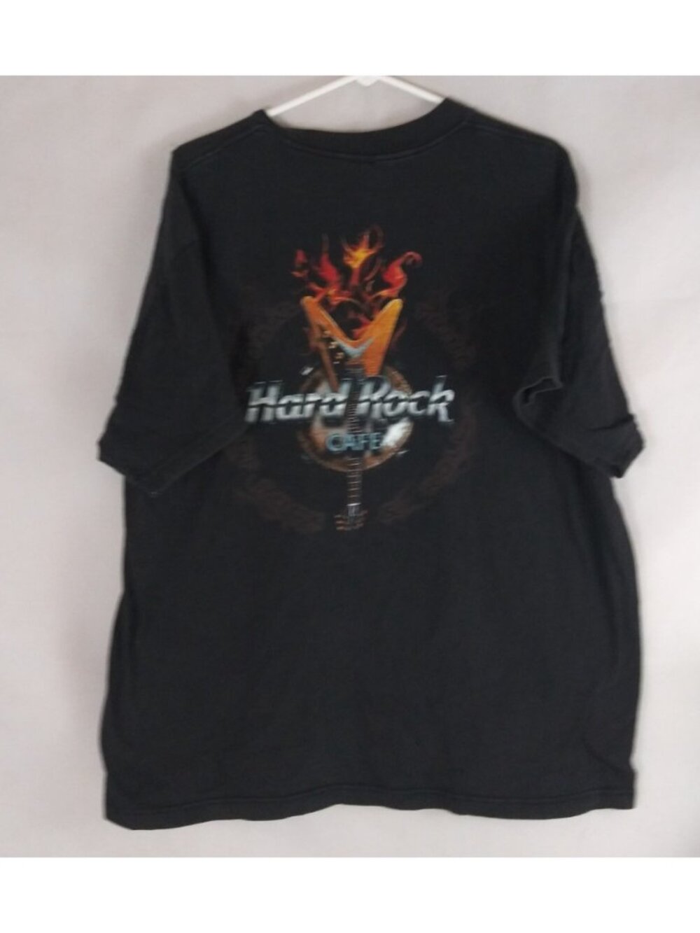 1998 Hard Rock Cafe Myrtle Beach Flaming Guitar Graphic Design T-Shirt XL